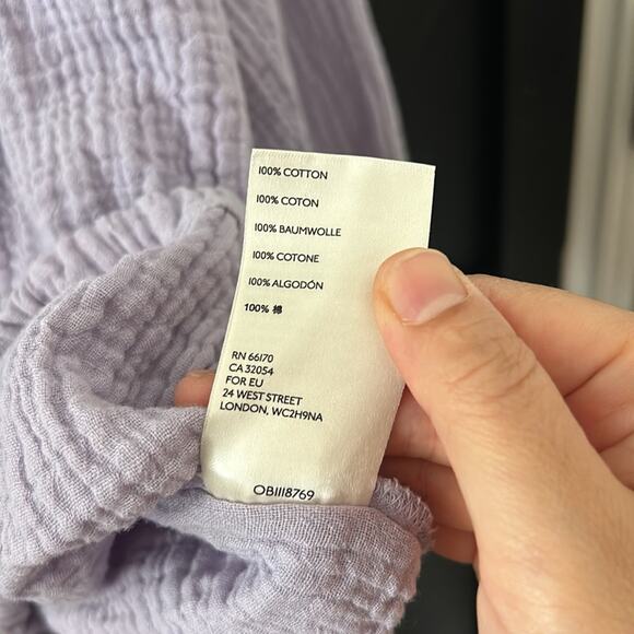 FREE PEOPLE Buttoned Front Gauze Lavender Crop Blouse. Size XS - Picture 8 of 11